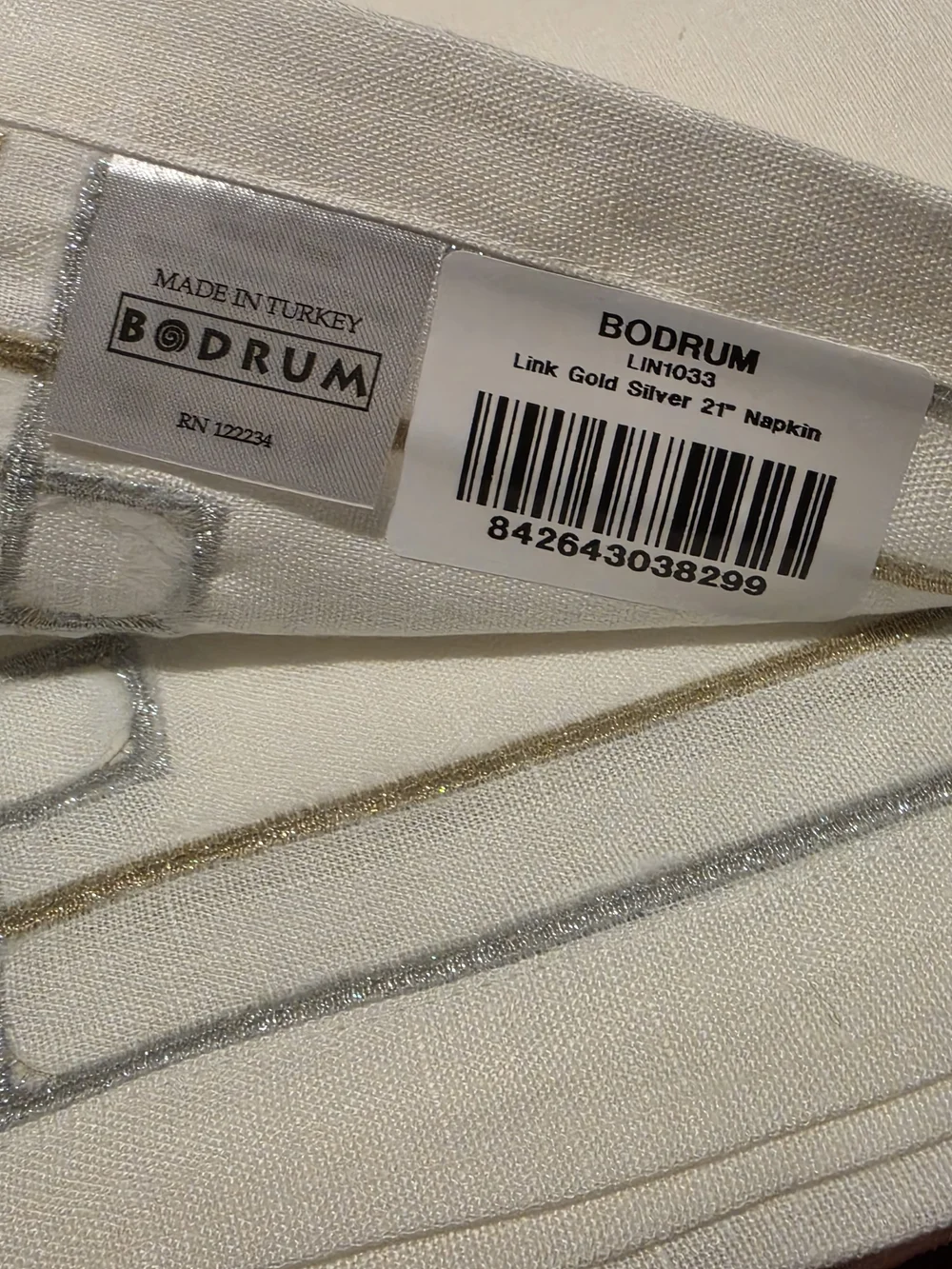 Embroidered Cream Tablecloth with Metallic Trim